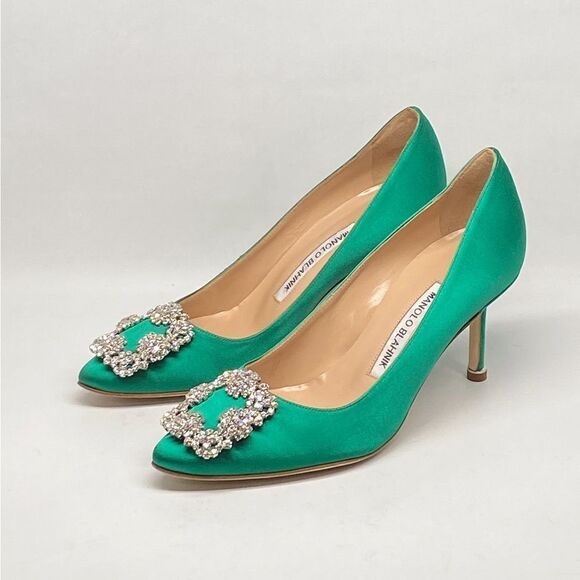 Manolo Blahnik Hangisi 70MM Embellished Satin Pumps size 36.5 - Picture 4 of 14